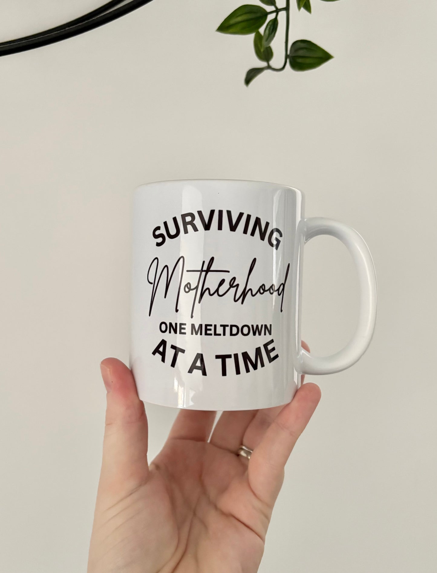 Surviving Motherhood Mug, Funny Mum Life Mug UK, One Breakdown at a Time, Relatable Mum Gift, Tired Mum Coffee Cup, Mum Humour Present