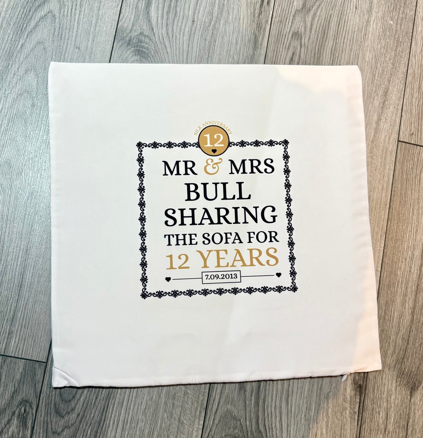 Personalised Cushion COVER, Sharing the Sofa for 12 Years, Silk Anniversary Gift, Custom Couples Names with Date, Wedding Keepsake