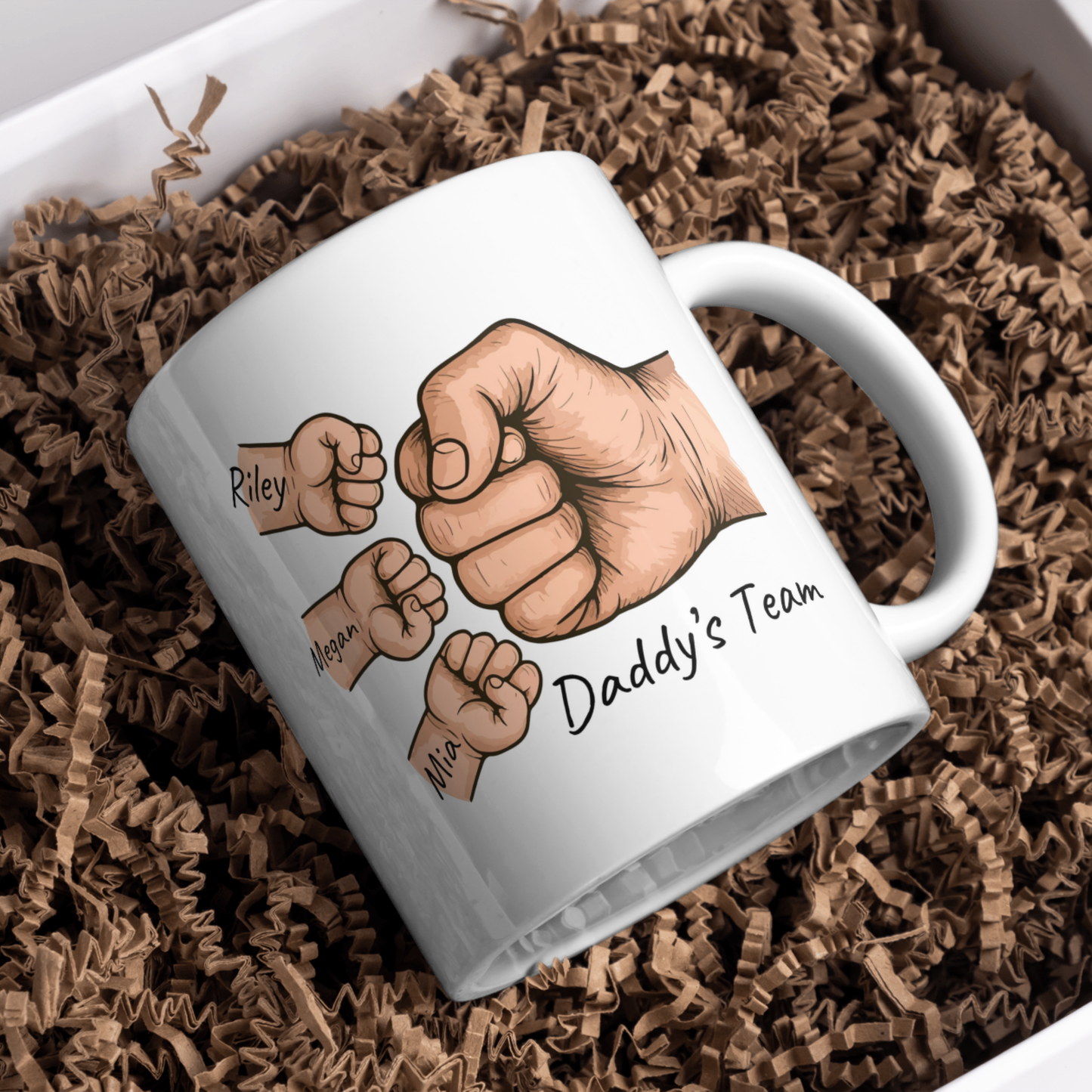 Daddy's Team Mug, Custom Fist Bump Mug with 1-5 Kid's Names, Father's Day Gift from Kids, Personalised Dad Mug, Gift for New Dad