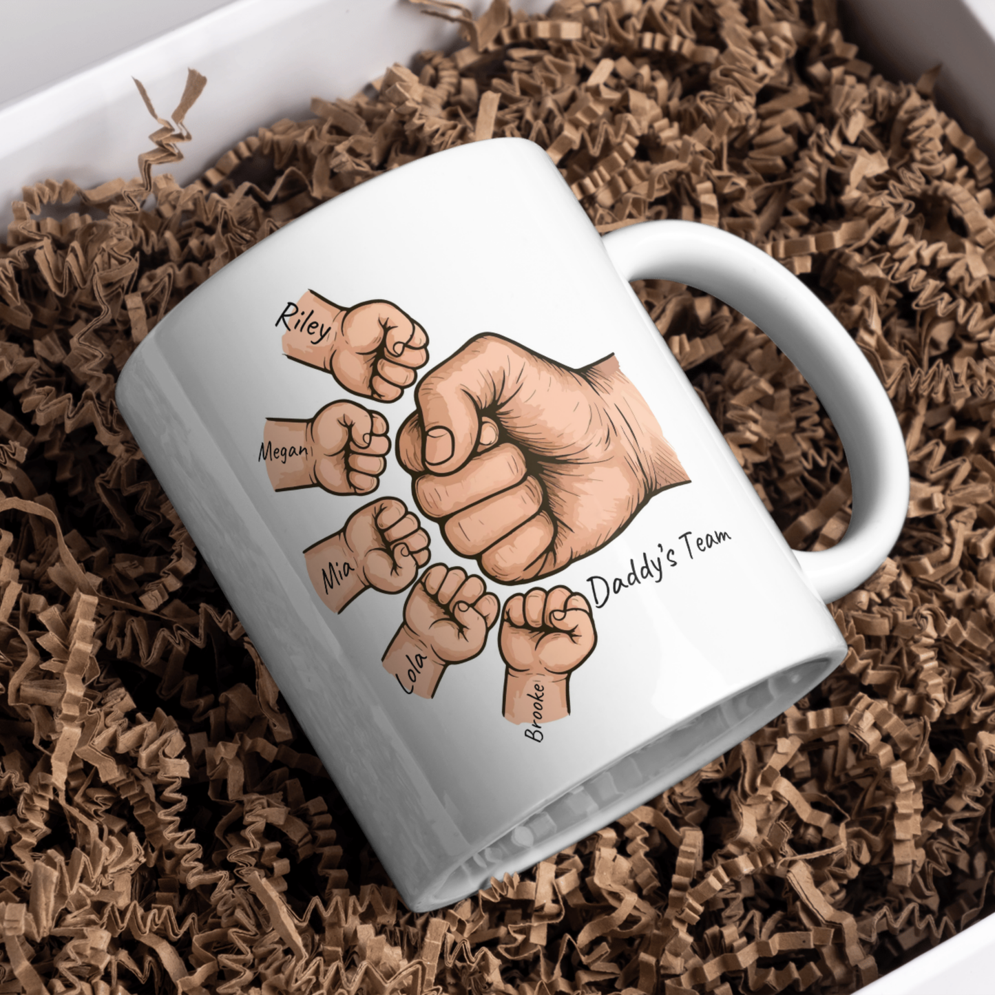 Daddy's Team Mug, Custom Fist Bump Mug with 1-5 Kid's Names, Father's Day Gift from Kids, Personalised Dad Mug, Gift for New Dad