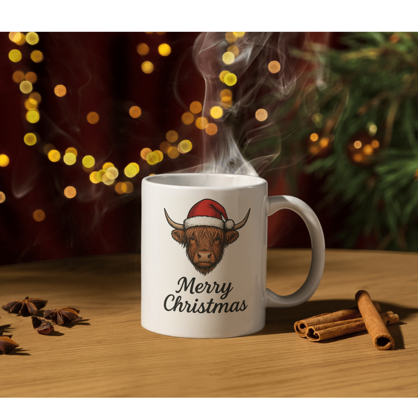 Happy Christmas Highland Cow Mug, Cute Santa Cow Coffee Cup, Scottish Cow Gift, Festive Holiday Tea Cup, Xmas Stocking Filler for Mum