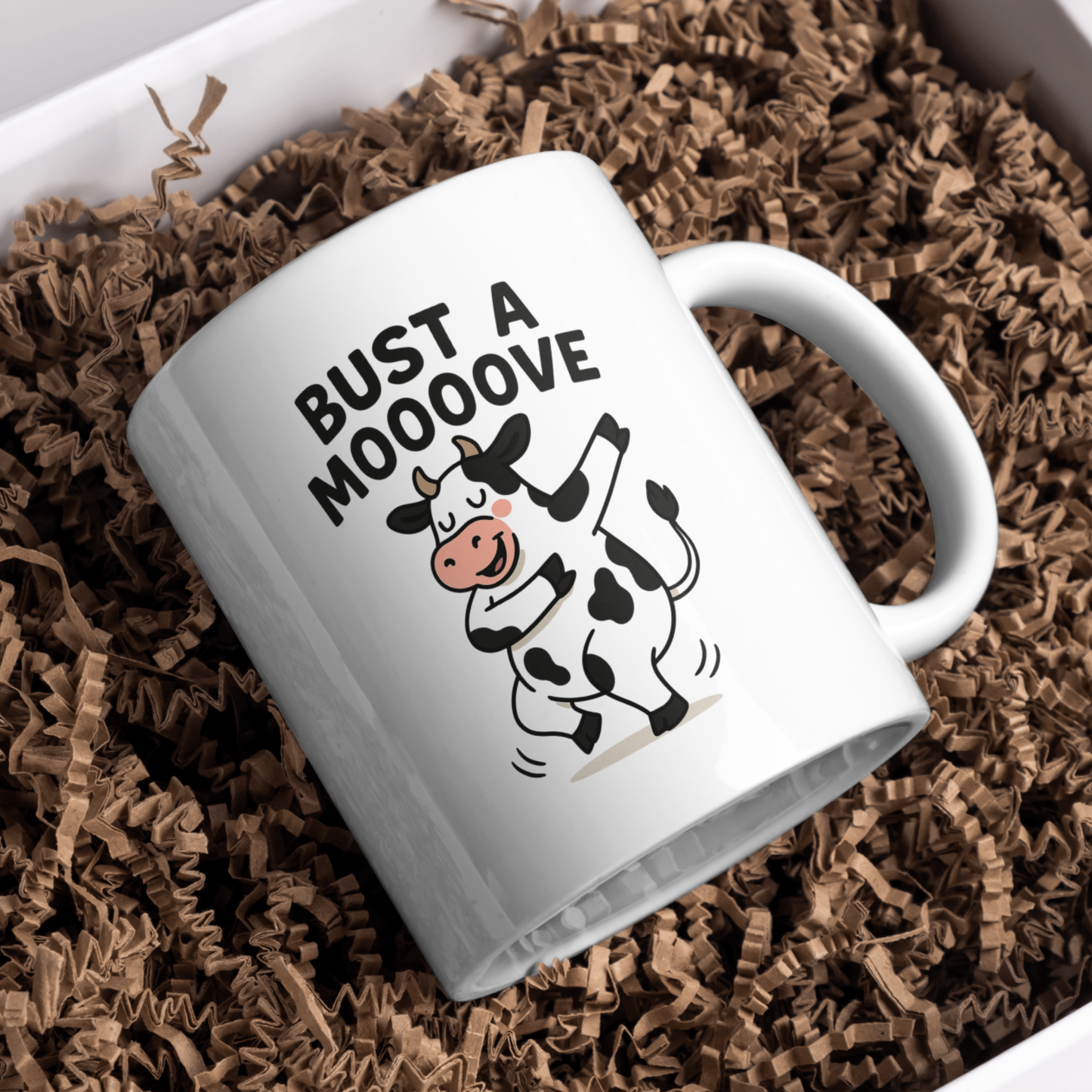 Bust a Moooove Mug, Funny Dancing Cow Coffee Mug, Cow Lover Gift, Farm Animal Humor Mug, Cute Cow Mug for Her, Funny Animal Mug