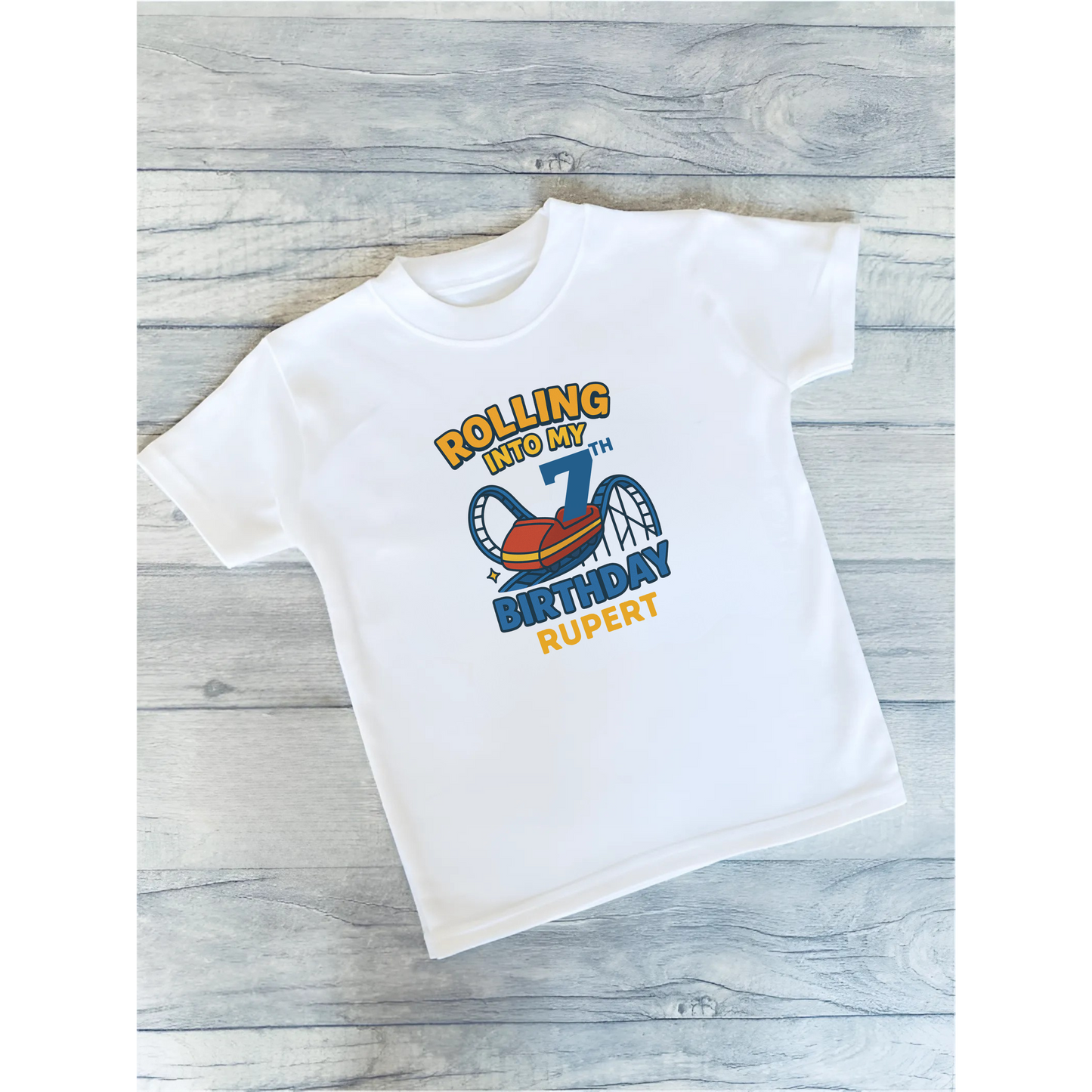 Personalised Birthday T-Shirt for Kids, Roller Coaster Theme, Custom Name And Age, Fun Birthday Outfit, Boys & Girls Birthday Top