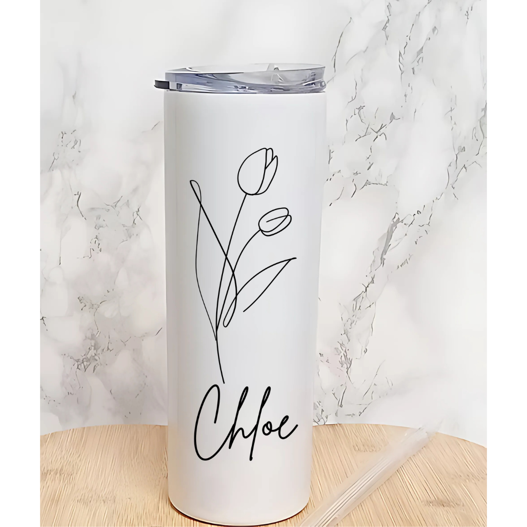 Personalised Flower Tumbler, For Her, Custom Tumbler, For Mum, For Friend, Girlfriend, Flower, Gift, Present, Womans Tumbler
