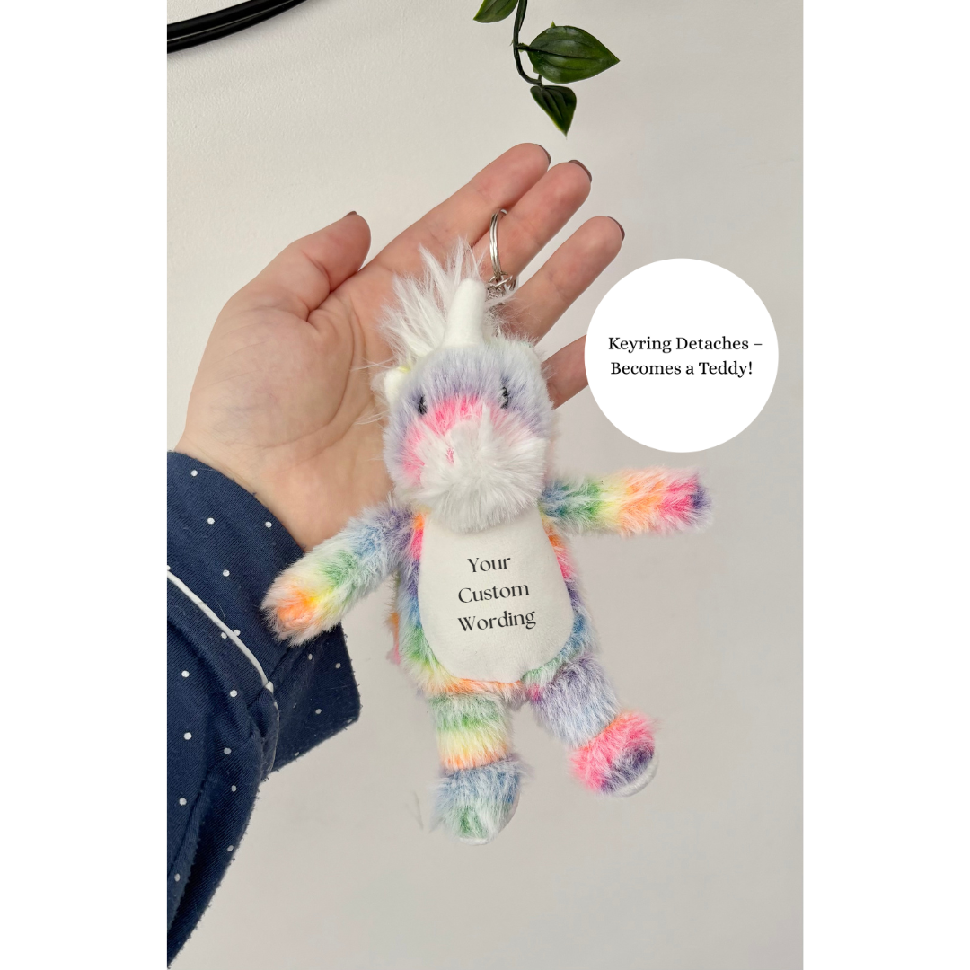 Custom Rainbow Unicorn Keyring, Keyring Gift, Unicorn Gift, Unicorn Present, Custom Text Keyring, Personalised Unicorn Keyring, Gift For Her