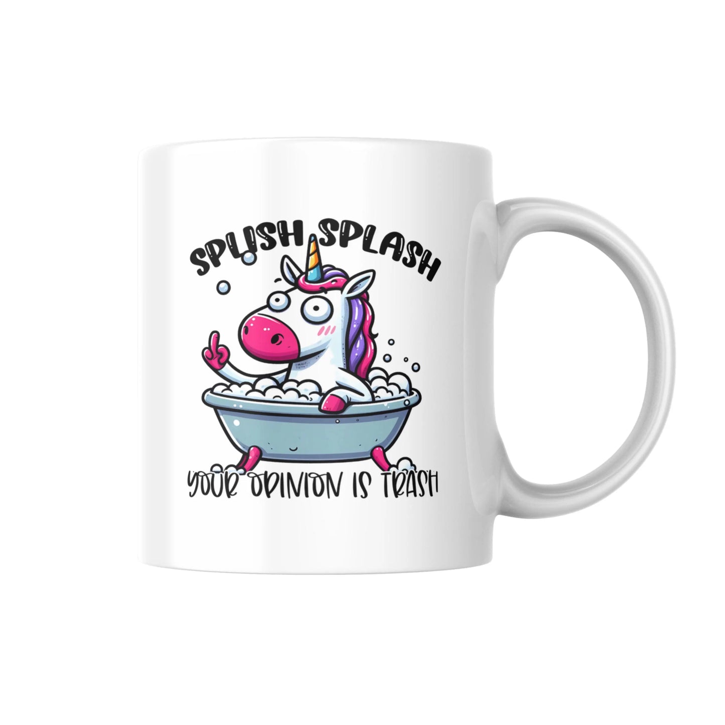 Splish Splash Your Opinion Is Trash Mug, Funny Unicorn Bath Mug, Sarcastic Coffee Cup, Humorous Gift for Friends, Sassy Unicorn Mug