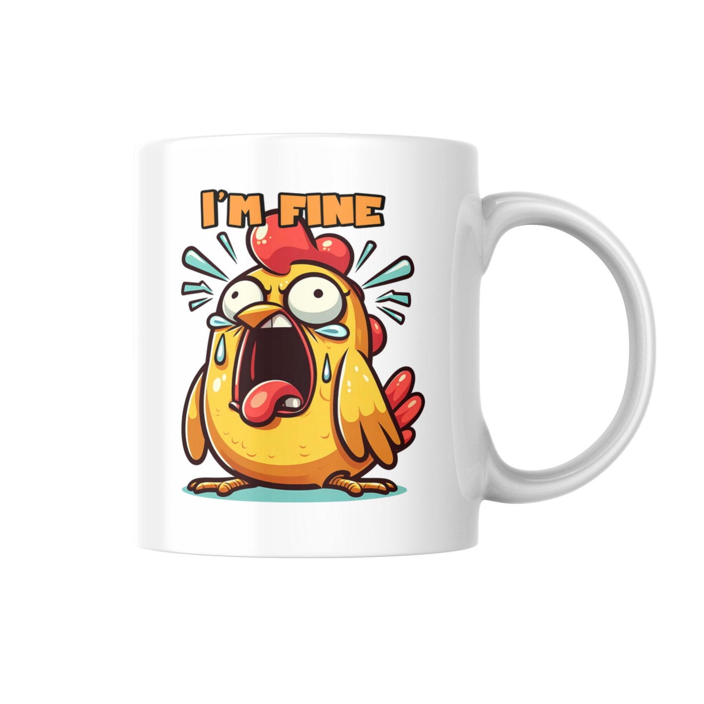 I'm Fine Mug, Funny Crying Chicken Coffee Cup, Cute Animal Humor Gift, Quirky Tea Mug, Sarcastic Farm Animal Present, UK Gift