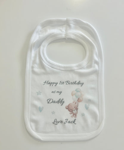 Happy Birthday Daddy Bib, Personalised 1st Birthday As My Daddy Bib, Dad Birthday, Baby Bib, Baby Gift, Cute Baby Bib