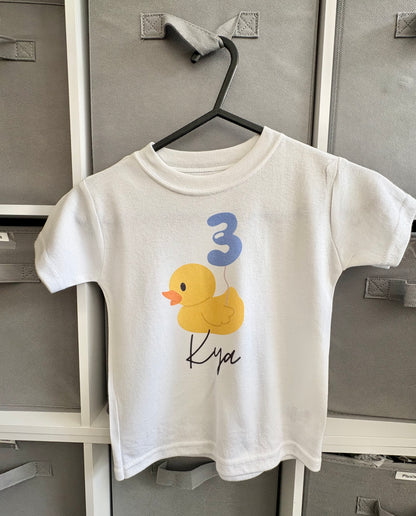 Personalised Birthday Duck Children's T-Shirt, Baby Bodysuit Vest, Birthday Balloon, Duck Style, Birthday Outfit, Duck Love, Birthday Top