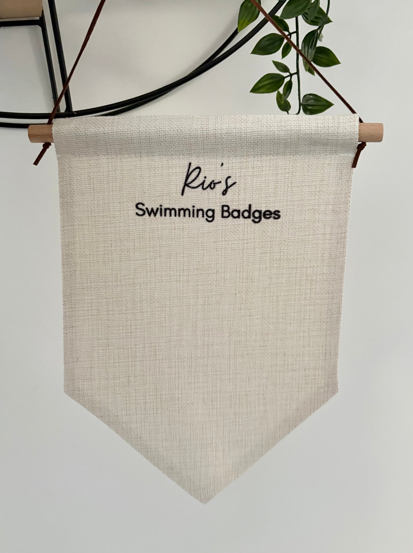 Personalised Swimming Badge Holder Pennant, Custom Name Hanging Banner For Swim Badges, Kids Room Display, Swimming Award Organizer