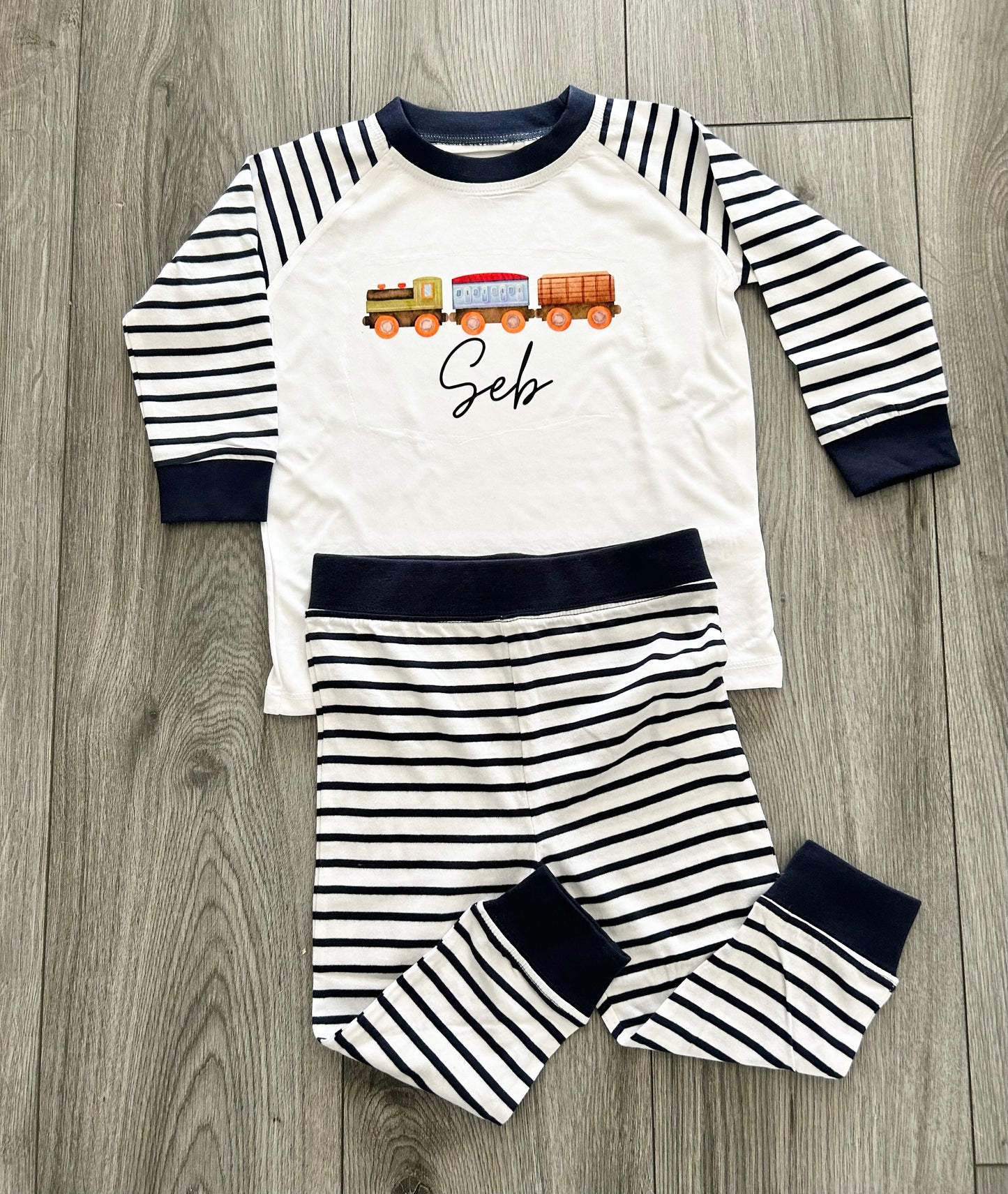 Personalised Boys Pyjamas, Train Style Pjs, Custom Pjs, Cute Night Wear, Sleepwear, Pj Gift Boys, Pyjamas Present, Train On Pjs