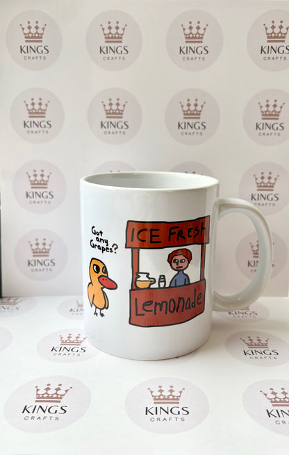 Cartoon Duck Song Mug, Funny Gift, Birthday Gift, Drinkware, Funny Present, Mug Present, Joke Present, Got Any Grapes? Lemonade Stand