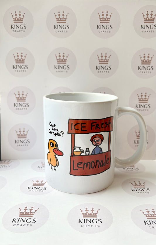 Cartoon Duck Song Mug, Funny Gift, Birthday Gift, Drinkware, Funny Present, Mug Present, Joke Present, Got Any Grapes? Lemonade Stand