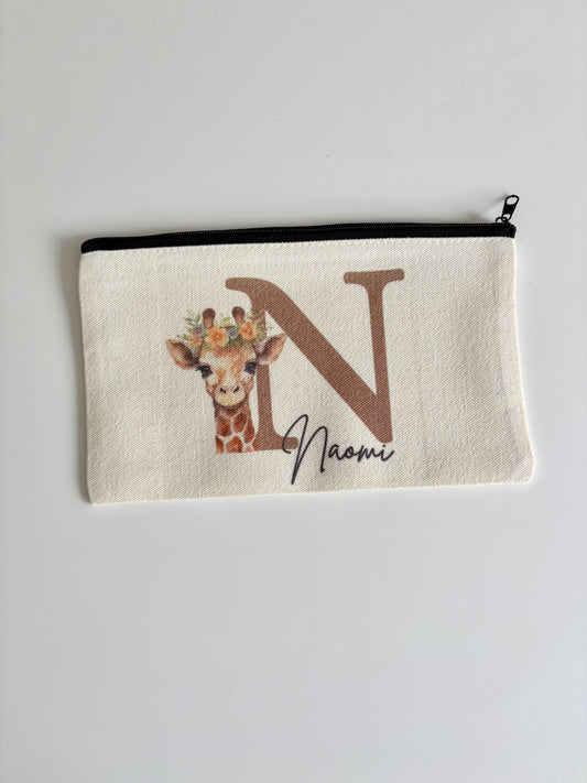 Personalised Giraffe Case, Giraffe Storage Bag. Custom Pencil Case, Makeup Pouch, Cute Gift for Her, Animal Lover Birthday Present, Giraffe