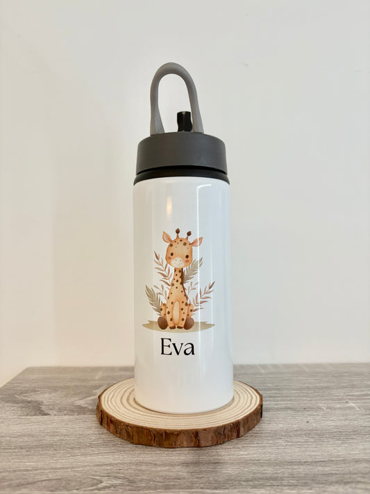 Personalisierte Giraffenflasche, Flasche im Giraffenstil, Text auf der Flasche, Schulflasche, aufgedruckter Name, personalisierte Flasche, Flaschenumdrehung, Giraffengeschenk