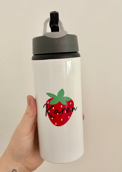 Custom Water Bottle, Strawberry Style Bottle, Wording On Bottle, School Bottle, Printed Name, Personalised Bottle, Fruit, Strawberries