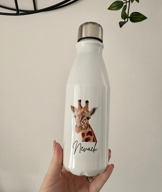 Personalised Giraffe Water Bottle, Custom Kids Drink Bottle with Name, Cute Animal Reusable Bottle for School, Birthday Gift