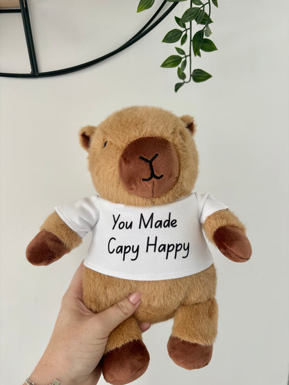 Personalised Capybara Plush Toy with Custom T-Shirt / Cute Capy Stuffed Animal / Custom Message Text Gift for Best Friend, Kids Birthday