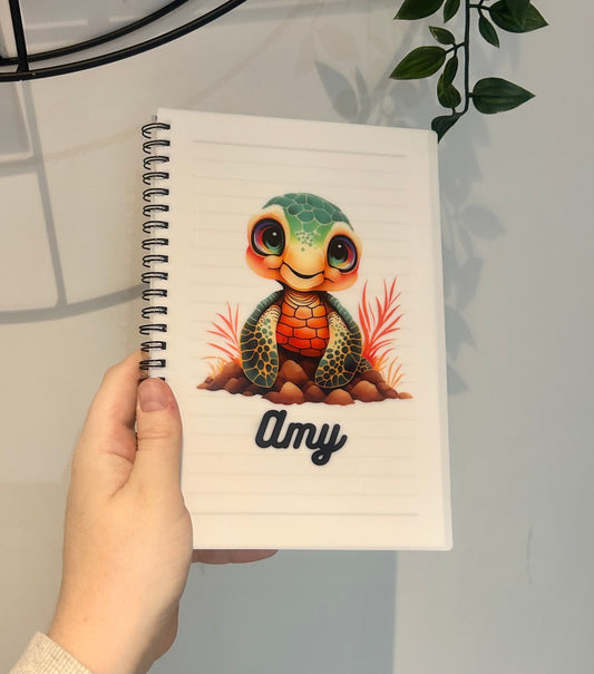 Custom Notebook, A5 Size, Turtle Style, Turtle Gift, Turtle Present, Stationary, Notebook, Notes, Personalised Notebook, School Book