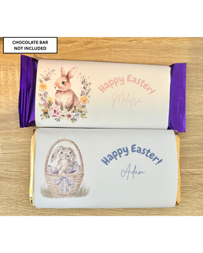 Personalised Easter Chocolate Wrapper, Easter Card, Custom Name Bunny Design, Easter Gift, Kids Chocolate Bar Wrapper, Spring Treat Gift