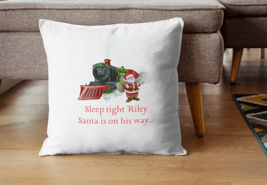 Personalised Christmas Cushion COVER, Gift for Kids, Christmas Gift, Santas On His Way, Christmas Cushion Cover, Sleep Tight, Xmas, Santa