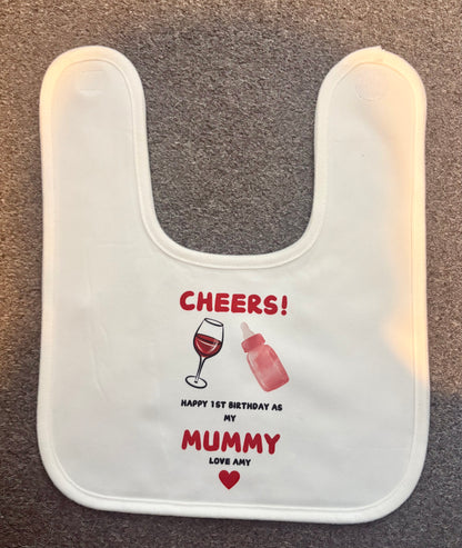 Happy Birthday Mummy Bib, Personalised 1st Birthday As My Mummy Bib, Mum Birthday, Baby Bib, Baby Gift, Cute Baby Bib