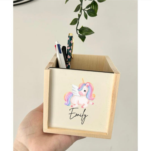 Custom Unicorn Pen Pot, Pencil Pot, Wooden Stationary Pot, Pen Tidy, Childs Present, Adult Present, Gift, Crayon Pot, Desk, Unicorn Gift