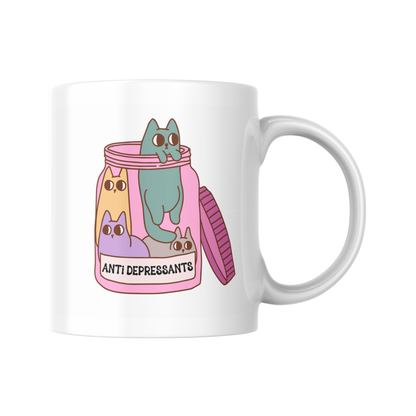 Antidepressants With Cats Mug, Funny Cat Mug, Cat Lover Gift, Quirky Coffee Mug, Novelty Cat Cup, Cat Mom Gift, Cute Cat Mug