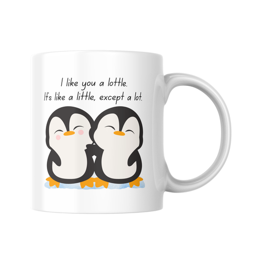 I Like You a Lottle Penguin Mug – Cute Funny Animal Pun Gift for Boyfriend Girlfriend, Romantic Coffee Cup, A Little but a Lot Joke