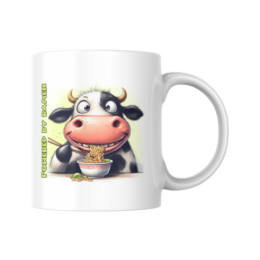 Powered by Ramen Mug, Funny Coffee Cup, Cute Animal Mug for Food and Noodle Lovers, Morning Humor Gift for Mum or Friend