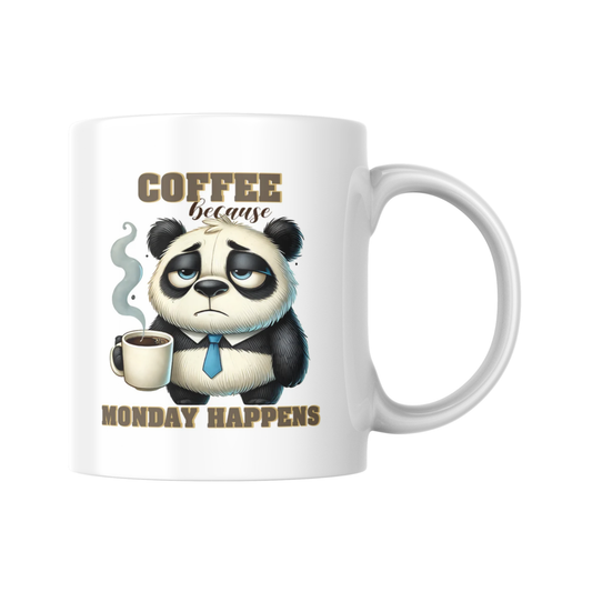 Coffee Because Mondays Happen Mug, Funny Panda Coffee Cup, Cute Animal Mug for Coffee Lovers, Morning Humor Gift for Mum or Friend