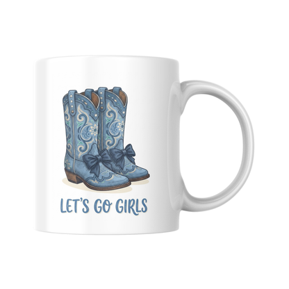 Let's Go Girls Mug, Cowgirl Boots Coffee Cup, Country Music Fan Gift, Retro Coastal Cowgirl Ceramic Mug, Bachelorette Party Favors
