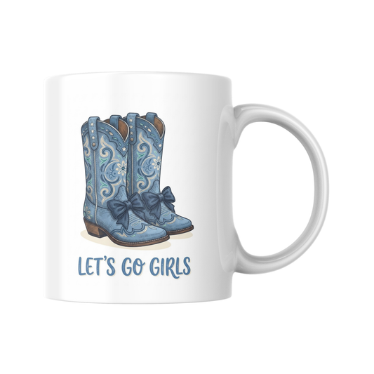 Let's Go Girls Mug, Cowgirl Boots Coffee Cup, Country Music Fan Gift, Retro Coastal Cowgirl Ceramic Mug, Bachelorette Party Favors