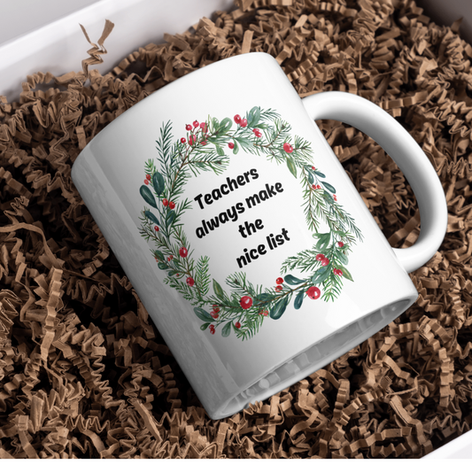 Teachers Christmas Mug, Teacher Xmas Gift, Teacher Gift, Teacher Present, For Teacher, Christmas, Xmas, Nice List, Teaching