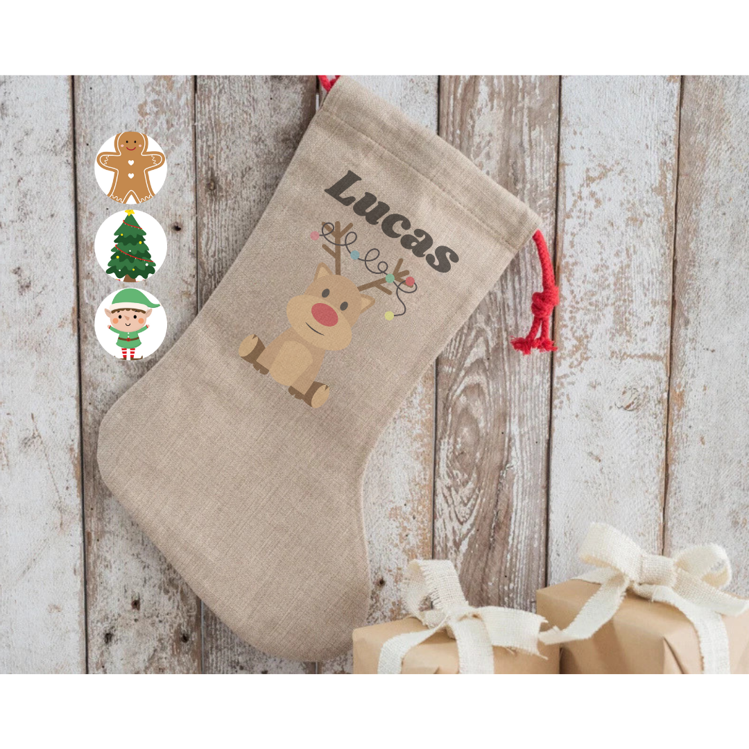 Custom Christmas Stocking, Personalised Stocking, Reindeer Stocking, Elf, Ginger Bread Man, Christmas Tree, Children's Christmas Stocking