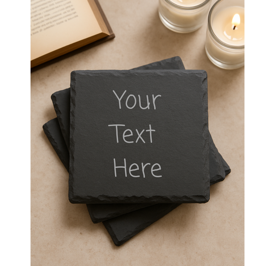 Custom Wording Laser Engraved Slate Coaster, Personalized Drink Coaster, Custom Gift, Housewarming, Wedding, Anniversary Decor