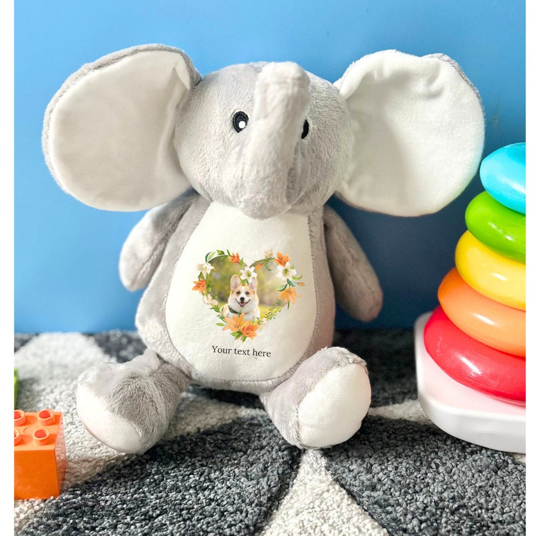 Personalised Elephant Teddy, Photo Gift, Elephant Teddy, New Baby Gift, Baby Teddy, Soft Toy, Child’s Plush, Child’s Teddy, Custom Plush