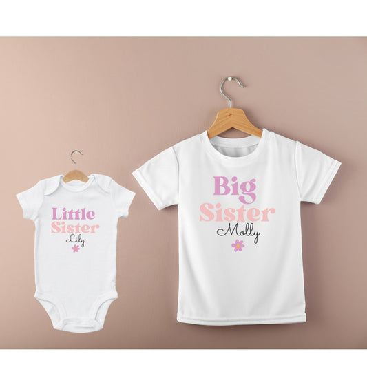 Personalised Big Sister T-Shirt, Little Sister T-Shirt, Children's T-Shirt, Baby Bodysuit, Sisters, Siblings, Baby Vest, Sisters Matching