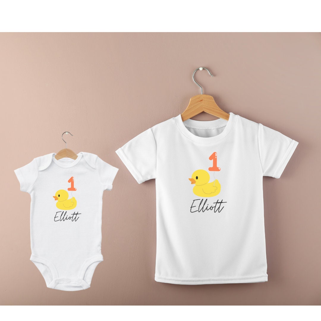 Personalised Birthday Duck Children's T-Shirt, Baby Bodysuit Vest, Birthday Balloon, Duck Style, Birthday Outfit, Duck Love, Birthday Top