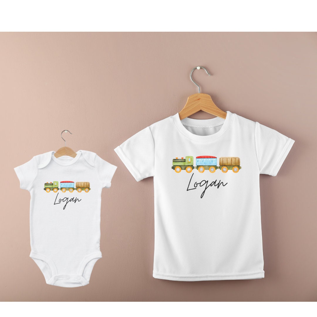 Personalised Custom Train Children's Top, Baby Bodysuit, Name & Train, Train T-Shirt, Train Bodysuit, Train Loving, Train Style