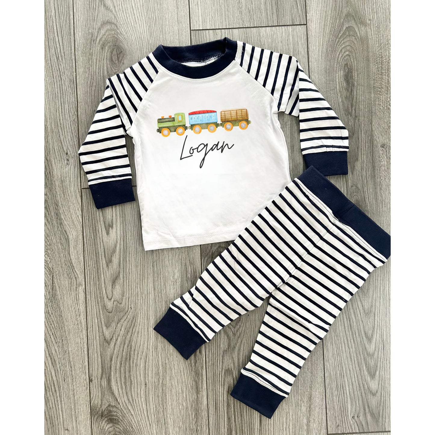 Personalised Boys Pyjamas, Train Style Pjs, Custom Pjs, Cute Night Wear, Sleepwear, Pj Gift Boys, Pyjamas Present, Train On Pjs