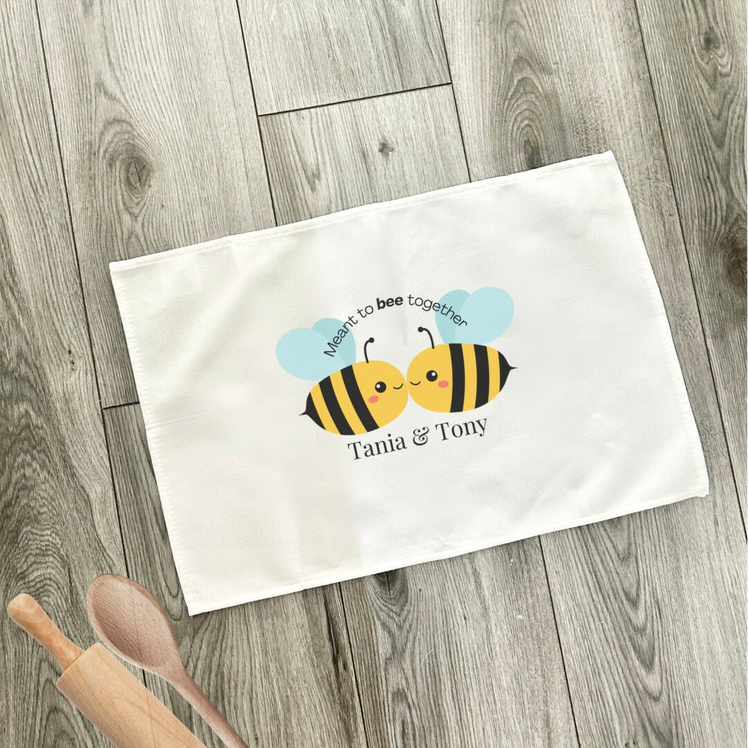 Custom Bee Tea Towel, Personalised Tea Towel, Couples Tea Towel, Bee Gift, Present For Couples, Gift For Her, Meant To Bee, Custom Tea Towel