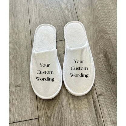 Personalised Spa Slippers, White Closed Toe, Slippers For Groom Bride Bridal, Party Any Message Any Name, Birthday, Favour, Custom Slippers