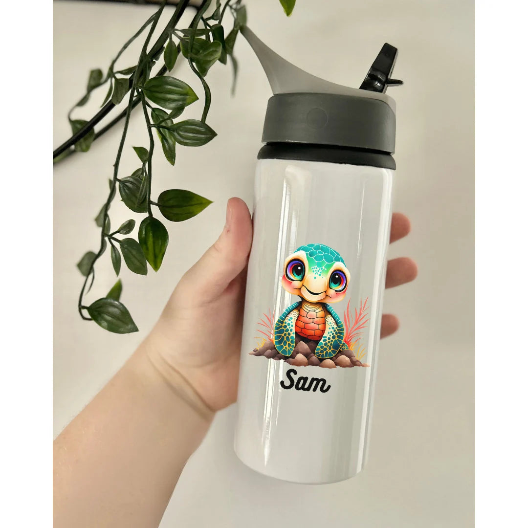 Custom Water Bottle, Turtle Style Bottle, Wording On Bottle, School Bottle, Printed Name, Personalised Bottle,  Turtle Style