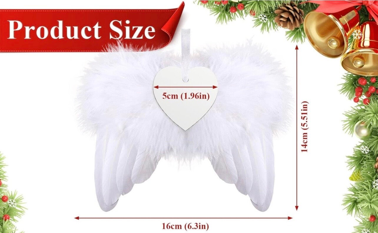 Personalised Memorial Christmas Tree Decoration, Feather Angel Wings, Custom Photo, Lost Loved Ones, Keepsake Gift, Hanging Decoration, Xmas