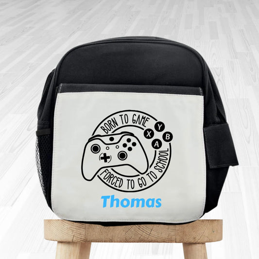 Personalised Gamer Children's Backpack, Born To Game, Boys Bag, Gamer Bag, Gamer, Kids Gaming, Playstation, Xbox, Playing Games, Custom Name