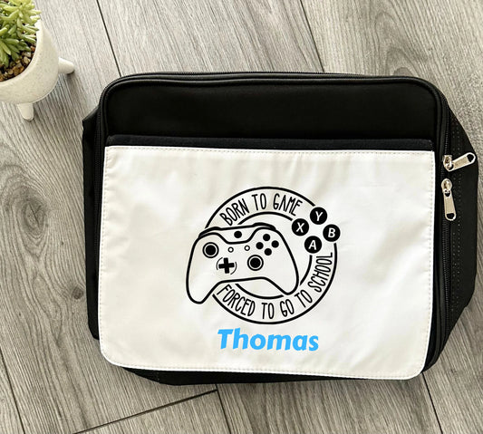 Personalised Gamer Children's Lunch Bag, Born To Game, Gamer Lunch Bag, Gamer, Kids Gaming, Playstation, Xbox, Playing Games, Custom Name