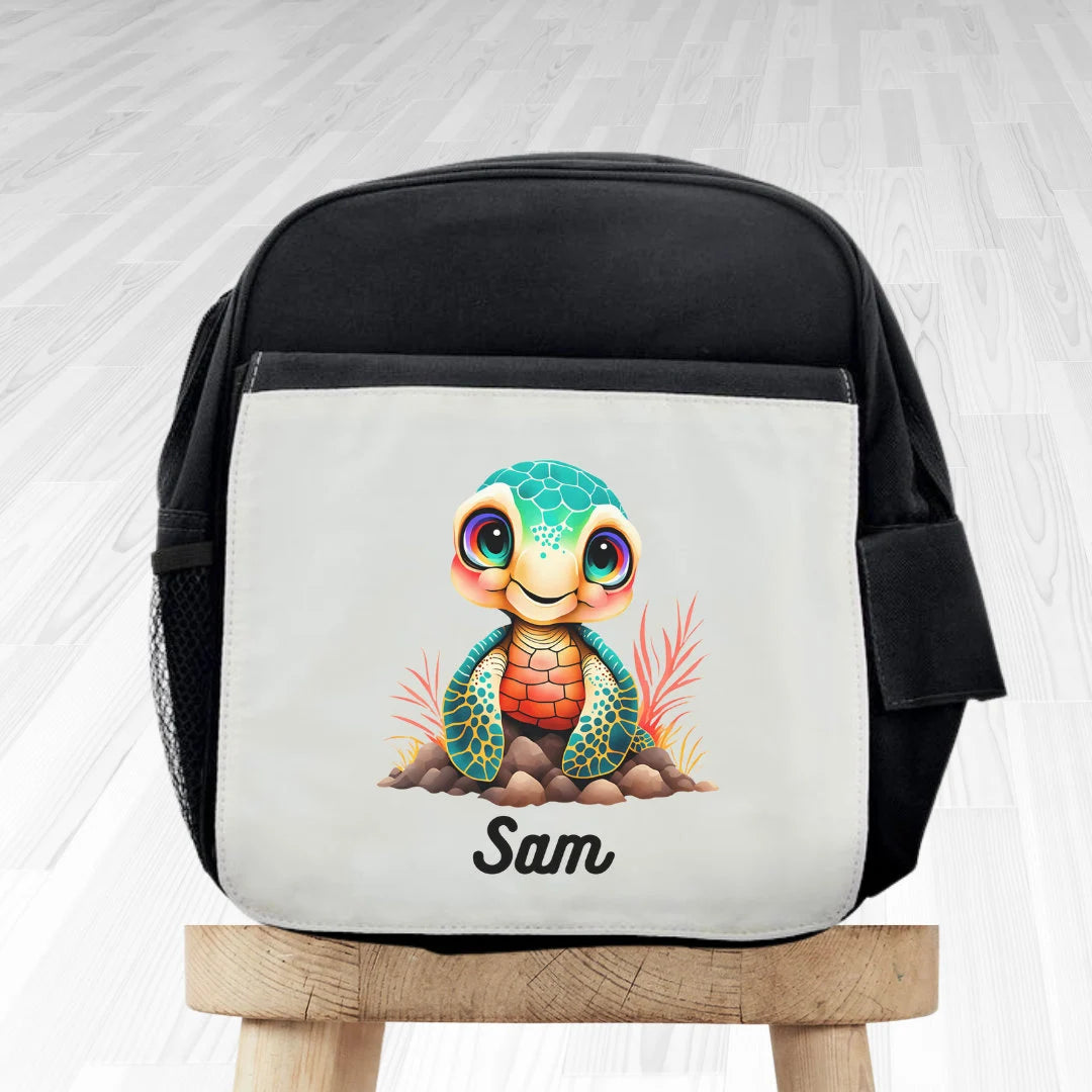 Custom Black Backpack, Turtle Style Bag, Personalised Bag, School Bag, Backpack, Cool Bag, Boys Backpack, Nursery Backpack, Custom Bag