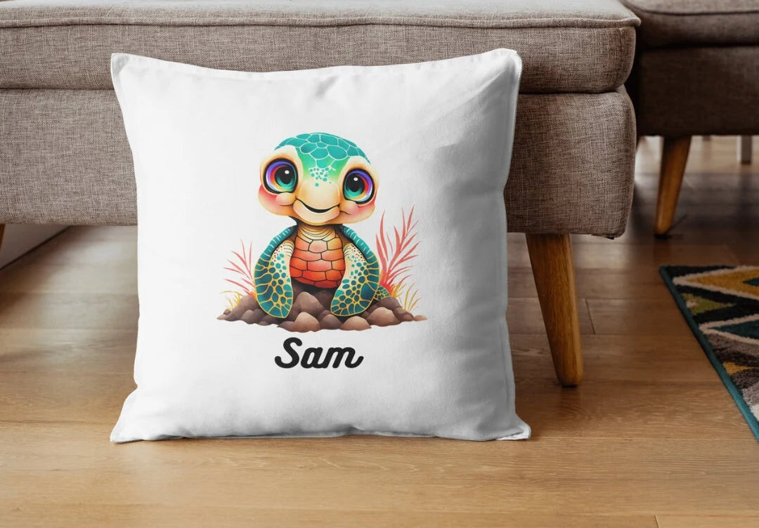 Personalised Turtle Name Cushion COVER, Gift for Kids, Birthday Gift, Nursery Decor, Editable text, Custom Text, Turtles, Turtle Playroom