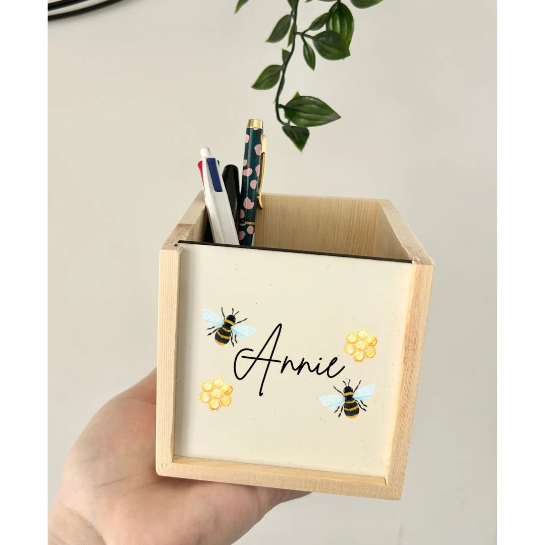 Custom Bee Pen Pot, Pencil Pot, Wooden Stationary Pot, Pen Tidy, Childs Present, Adult Present, Gift, Crayon Pot, Desk, Bumble Bee